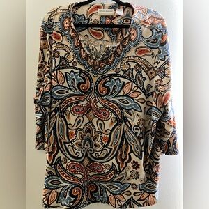 Alfred Dunner Women’s‎ Plus Size 3X Paisley Print 3/4 sleeve Knit Top